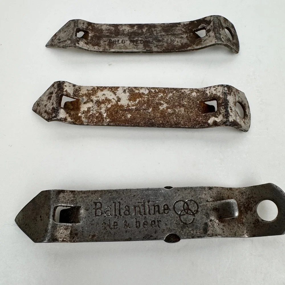 7 Vtg Mixed Advertisement Lot of Metal Can Bottle Openers Rusted Aged Man Cave